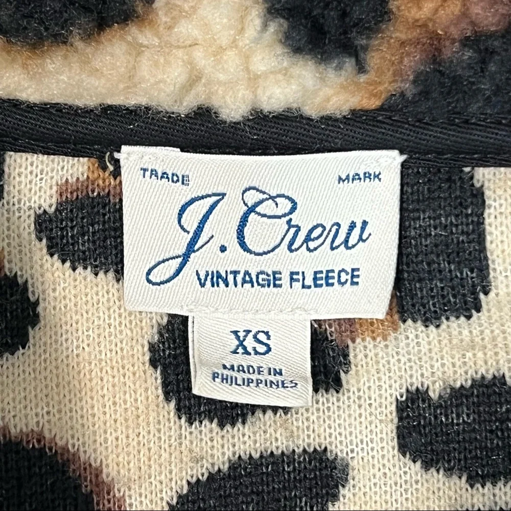 J. CREW Jacket Vintage Fleece cropped leopard faux fur Snaps Pockets pul… - Picture 10 of 13